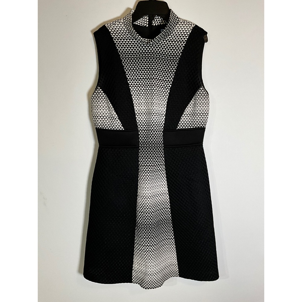 Antonio Melani Black White Geometric Mock Neck Sleeveless Sheath Dress Size 10